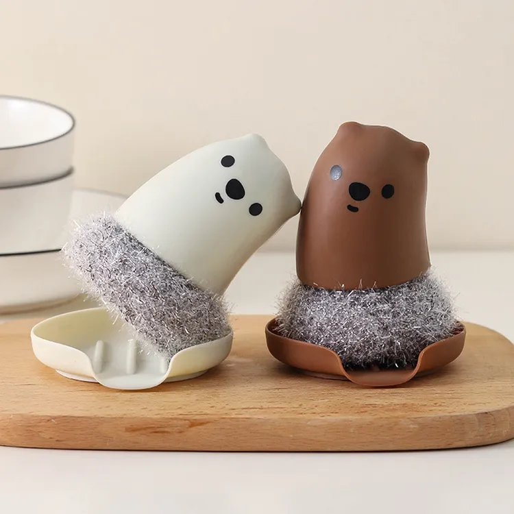 deHub卡通小熊洗锅刷带手柄刷子清洁刷灶台洗碗刷可替换清洁球刷