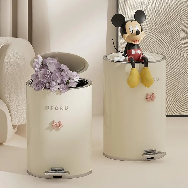 deHub脚踏式客厅家用垃圾桶家用轻奢奶油风卧室大号带盖办公室