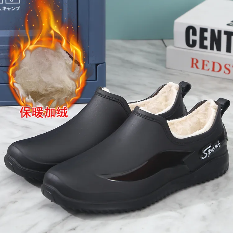 加绒冬季雨鞋男款工地劳保雨靴防水防滑耐磨户外工作水鞋厚底水靴