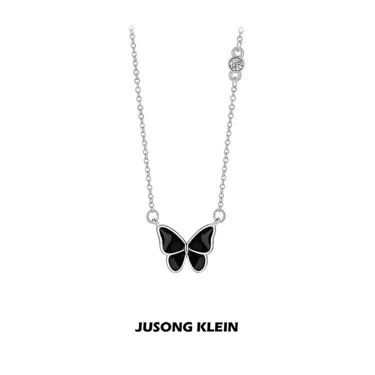 Jusong klein 钛钢项链 时髦好物黑色蝴蝶项链女轻奢镶锆石锁骨链
