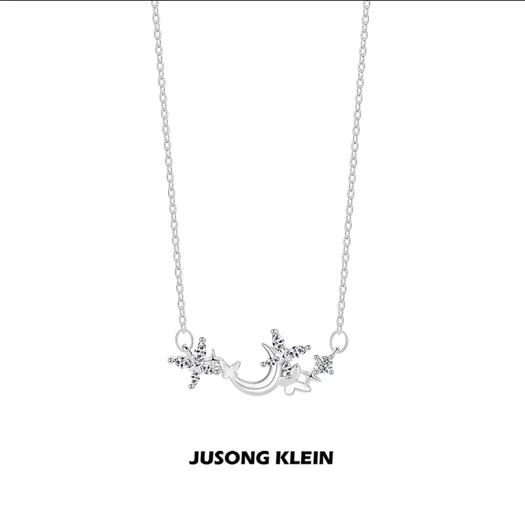 Jusong klein 钛钢项链 月亮项链饰品女小众森系小清新蝴蝶锁骨链