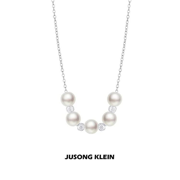 Jusong klein 钛钢项链 仿珍珠项链女五珠轻奢时尚小众简约锁骨链