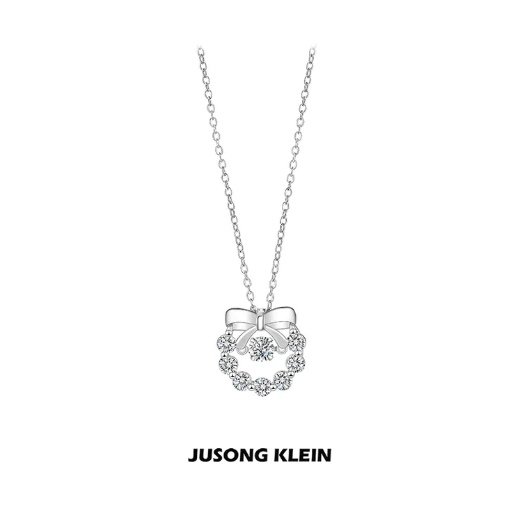 Jusong klein 钛钢项链 在逃公主系列蝴蝶结项链时尚跳动心锁骨链