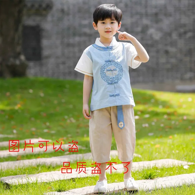 新款男童汉服夏季薄款古装两件套国风国学服古风公子少爷唐装复古