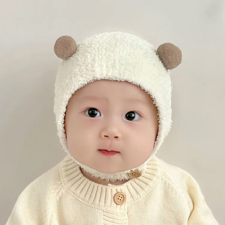 婴儿帽子秋冬款超萌宝宝包头帽新生儿可爱护耳帽冬天保暖毛绒帽潮