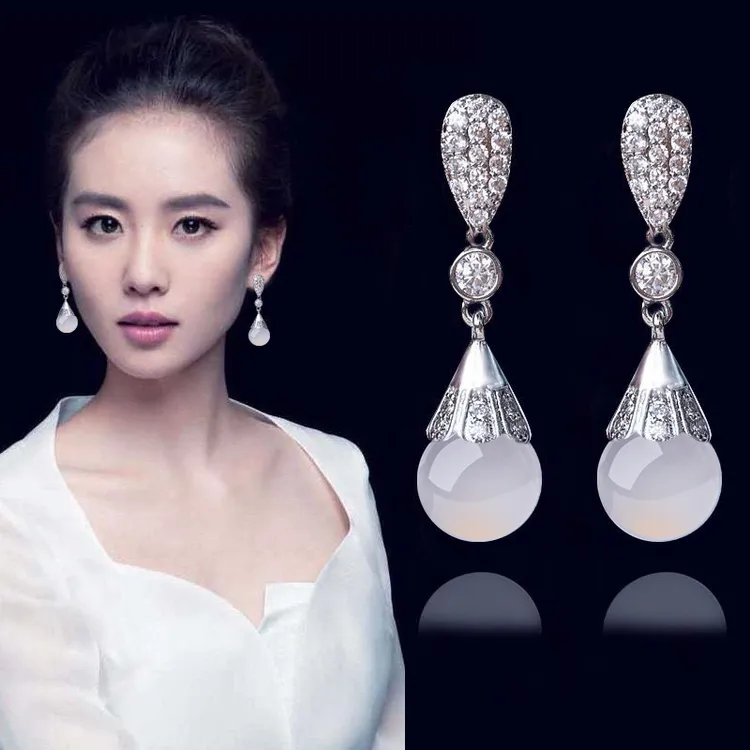 s925纯银玛瑙耳环女无耳洞耳夹长款2024气质爆款耳坠百搭耳钉耳饰