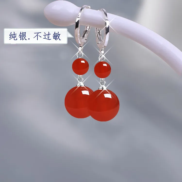 天然玛瑙S925纯银气质百搭高级感耳环2024年新款爆款网红耳坠耳饰