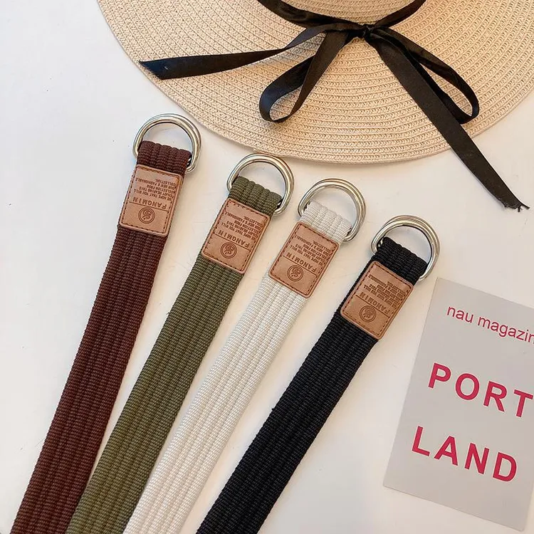 帆布腰带男双环扣免打孔皮带百搭学生装饰牛仔裤INS风女腰带韩版