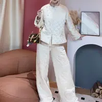 【沐木家】“棉裤精”新中式醋酸菱格压棉花边裤腿阔腿气质棉裤10339