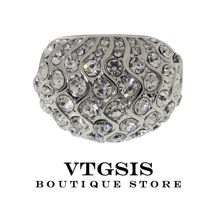 VTGSIS 合金合成锆石戒指 1321银月幽梦闪耀银色戒指饰品气质时尚