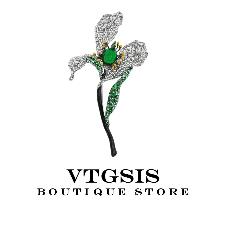 VTGSIS 合金胸针 5954银色华尔兹绿色花朵胸针时尚设计师重工素款