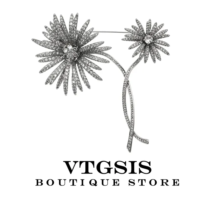 VTGSIS 合金合成锆石胸针 5877向阳花开银色小雏菊花朵胸针饰品  