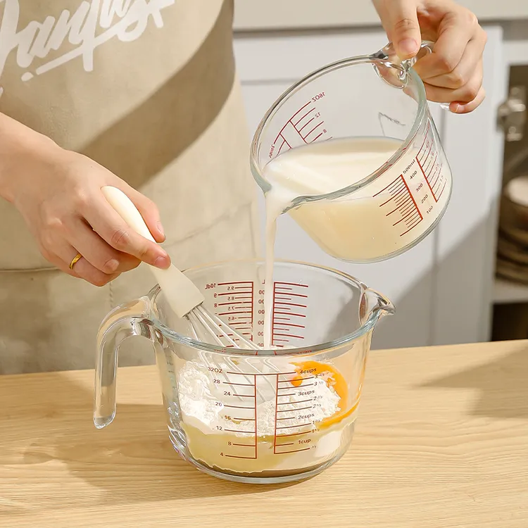 川岛屋玻璃量杯带刻度耐高温带手柄厨房用食品级烘焙工具打蛋杯子