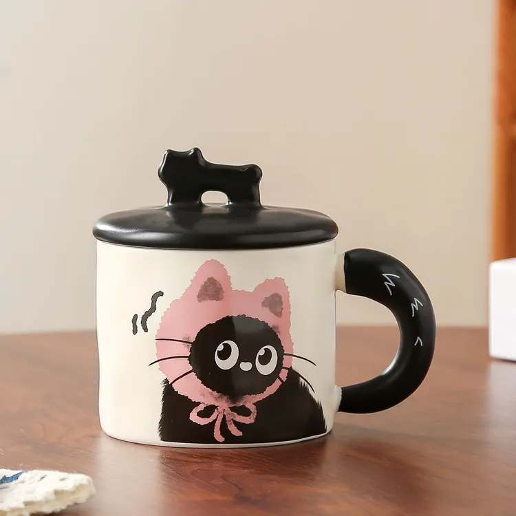 川岛屋可爱猫猫杯子办公室马克杯带盖水杯陶瓷情侣礼品伴手礼生日