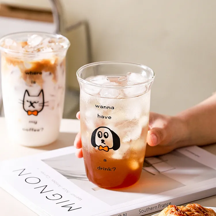 川岛屋原创高硼硅玻璃杯咖啡杯耐高温家用喝水杯果汁饮料牛奶杯子