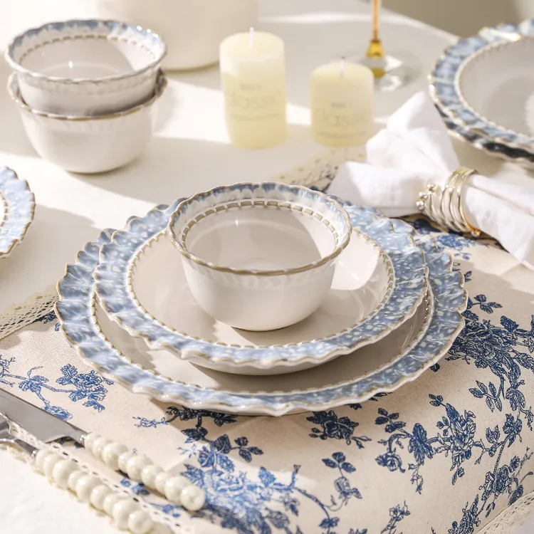 川岛屋烟蓝碗碟餐具套装家用高级感2023新款陶瓷饭碗盘子轻奢汤碗