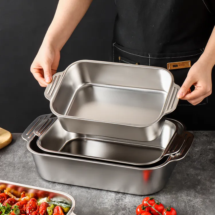 川岛屋不锈钢烤鱼盘子长方形家用深盘海鲜小龙虾专用托盘烤盘菜盘