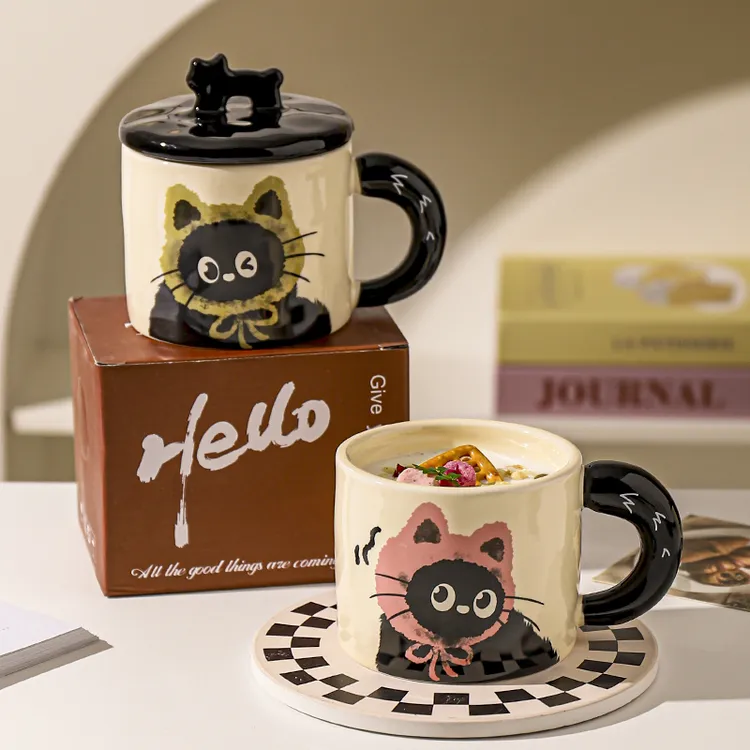 川岛屋猫咪陶瓷马克杯带盖杯子伴手礼水杯家用情侣对杯生日礼物女