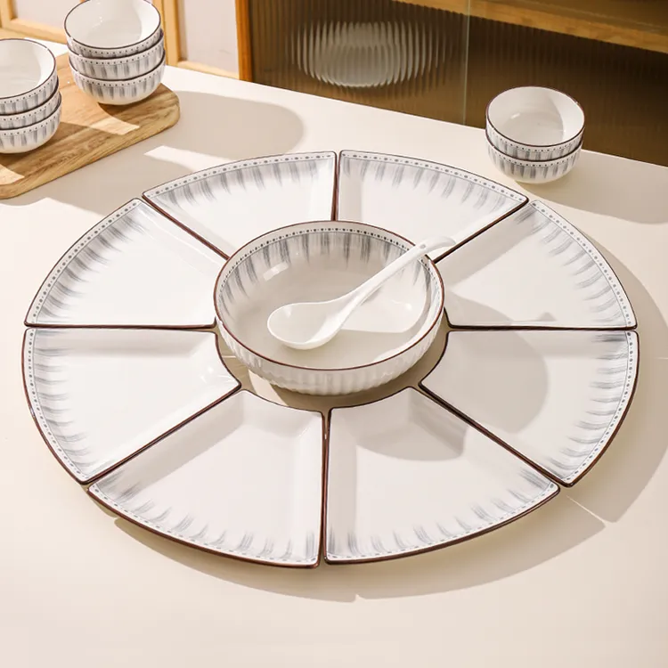 川岛屋团圆拼盘餐具组合家用2025新款年夜饭家庭扇形盘子菜盘碗碟