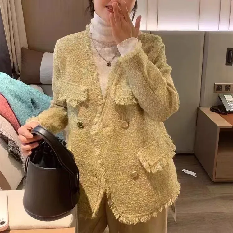 【高端定制】2025秋季韩版V领流苏百搭显瘦小香风气质女外套C