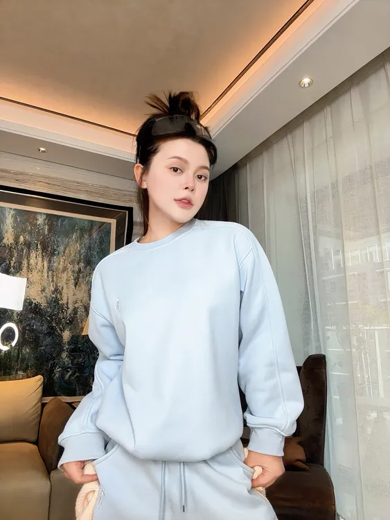 【小马系列】休闲百搭时尚洋气韩版ins宽松秋冬冰川蓝两件套装W8011