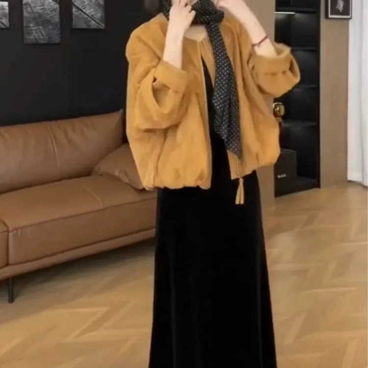 新款长袖宽松外套高腰半身裙女装