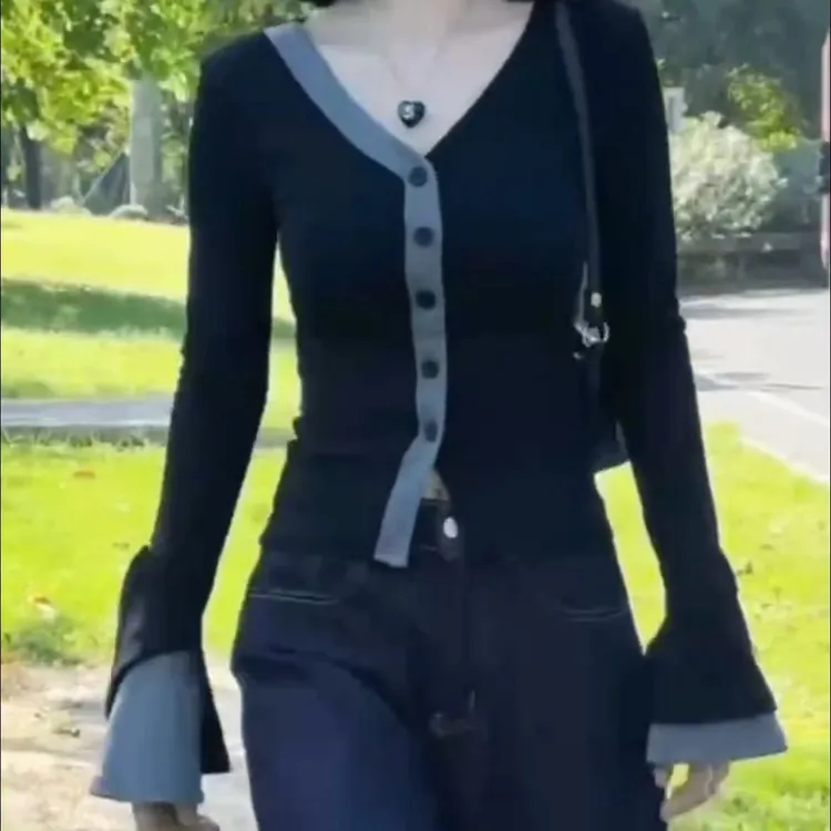 新款时尚洋气喇叭袖上衣宽松阔腿裤女装