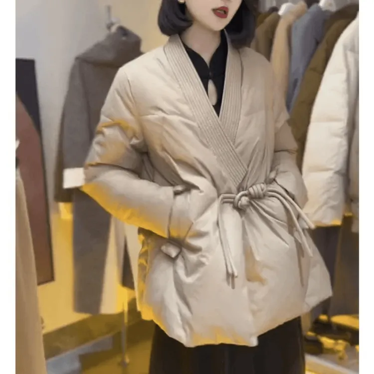 冬季新款气质百搭洋气文艺盘扣外套女装.