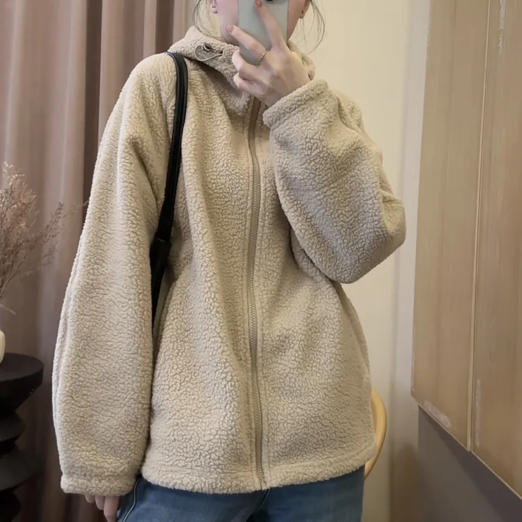 D1567秋冬女款休闲简约百搭显瘦保暖加绒宽松加厚连帽卫衣