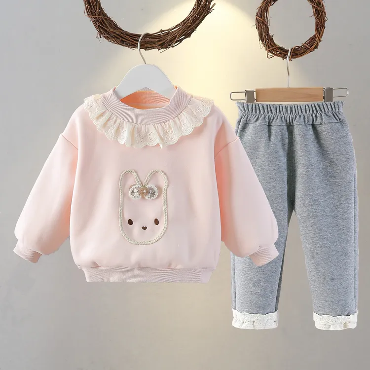 女童套装宝宝加绒卫衣小童两件婴幼儿加厚保暖秋冬款小童洋气休闲