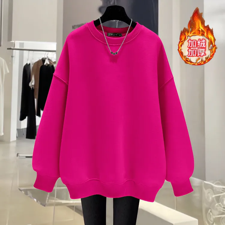 圆领大码素色卫衣春秋女爆款2025新款洋气加绒加厚宽松慵懒风上衣