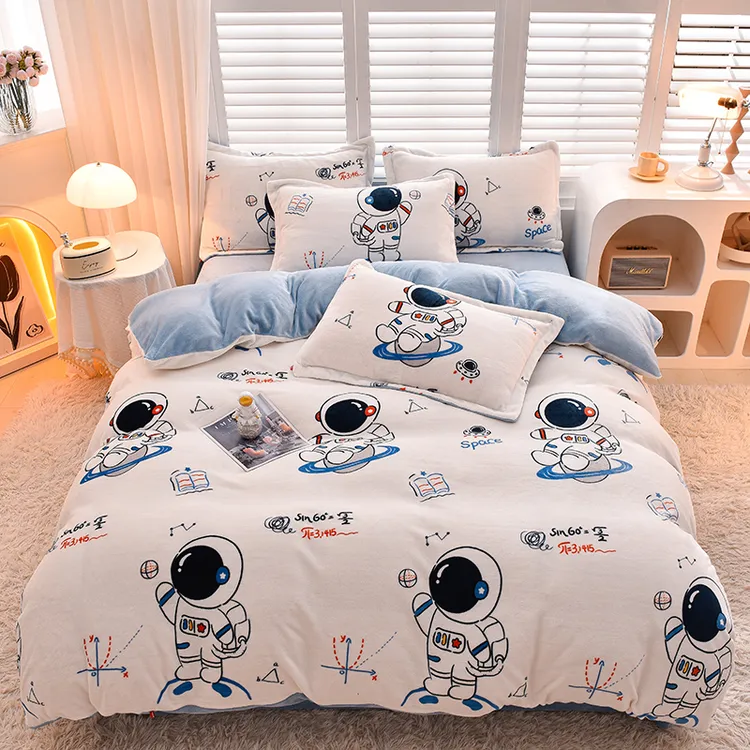 牛奶绒四件套可爱卡通男女孩子学生冬季加厚保暖柔软亲肤床上用品