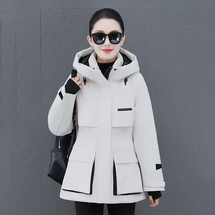 洋气派克服女士秋冬鸭绒服大码棉衣连帽防风保暖外套时尚女装棉袄