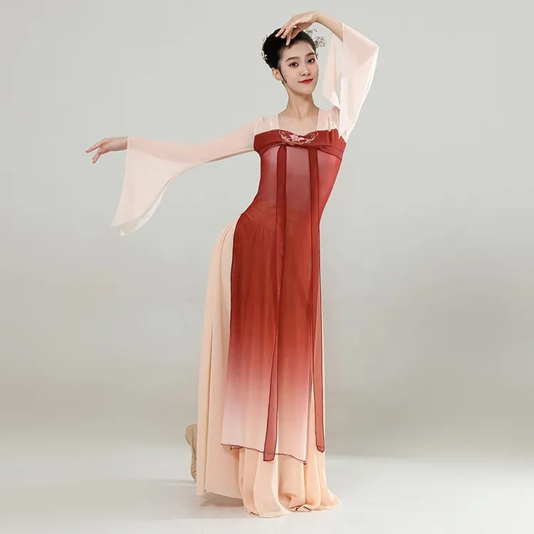 古典舞舞蹈服女飘逸身韵长款纱衣中国舞演出服古风齐胸汉唐舞蹈服