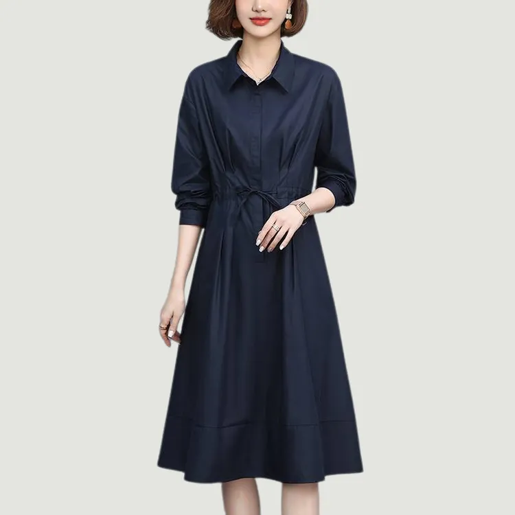 全棉连衣裙女长袖2025年新款秋季衬衫裙宽松显瘦春秋休闲妈妈裙子