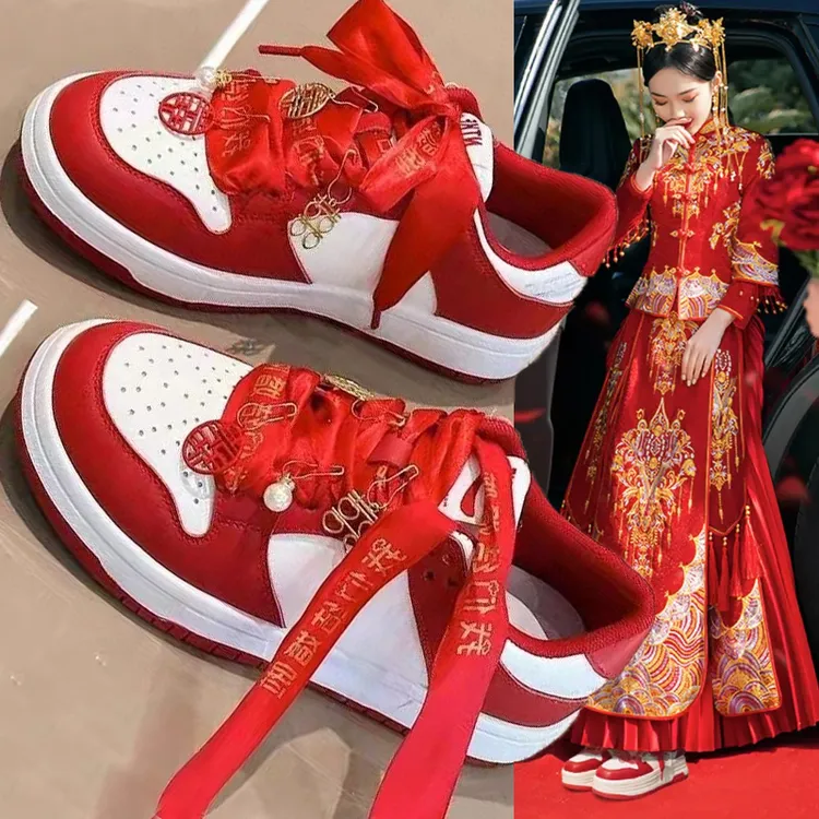 汉服红色秀禾婚鞋女2025新款新娘鞋真皮小个子松糕厚底透气结婚鞋