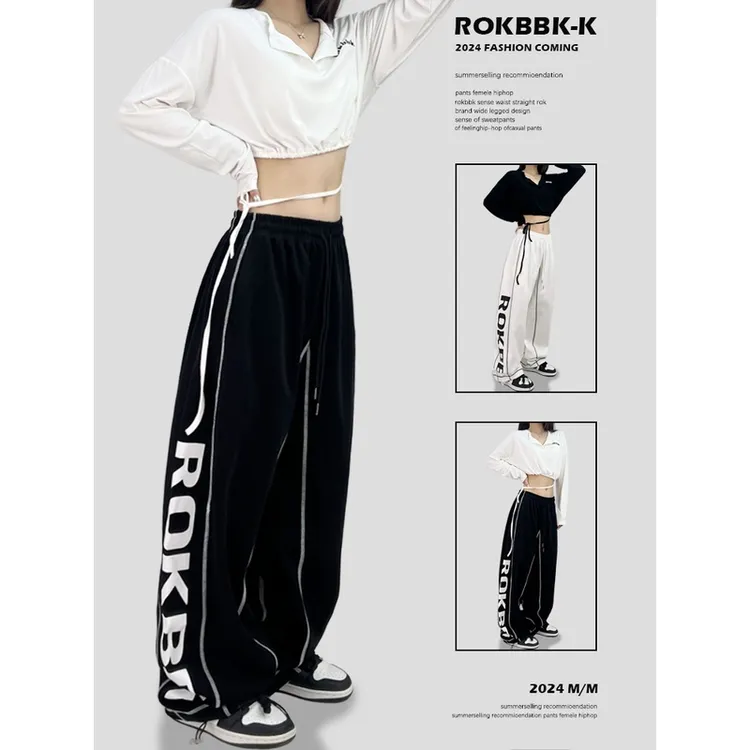 ROKBBK－K/布韩街舞潮牌侧边印花运动套装女hiphop爵士跳舞套装