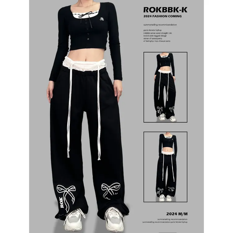 ROKBBK-K/布韩街舞潮牌网纱腰头hiphop爵士长裤女嘻哈休闲套装潮
