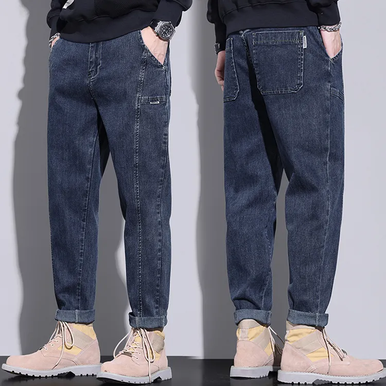 美式锥形牛仔裤男秋冬款加绒宽松直筒哈伦2025新款潮牌休闲长裤子