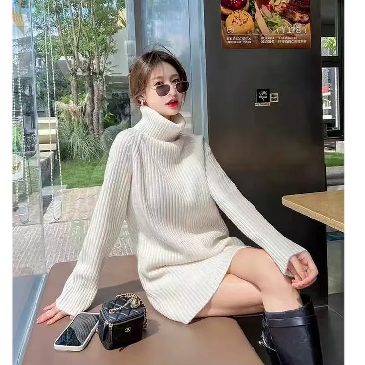 加厚高领针织毛衣连衣裙女秋冬新款中长款修身气质内搭打底裙子