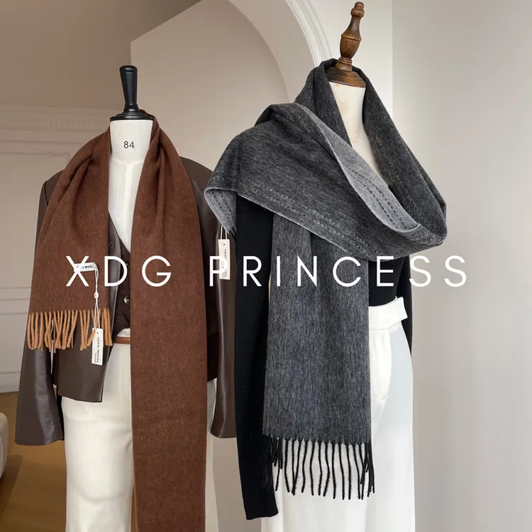 时尚双面纯色羊绒围巾秋冬保暖围脖 送礼男女通用 休闲加厚冬季