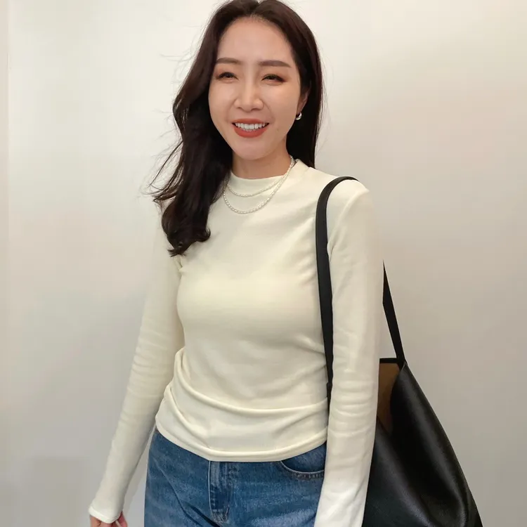 widelia2023秋冬纯色修身显瘦立领百搭打底衫长袖T恤上衣女 9585