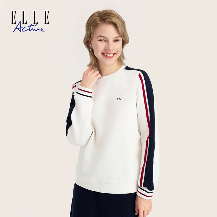 ELLE Active【浮雕提花】新款圆领卫衣运动休闲女装长袖插肩袖上衣