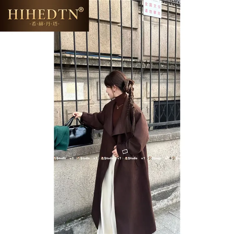 赫本风高级感系带收腰风衣外套女2025冬季新款气质中长款休闲大衣
