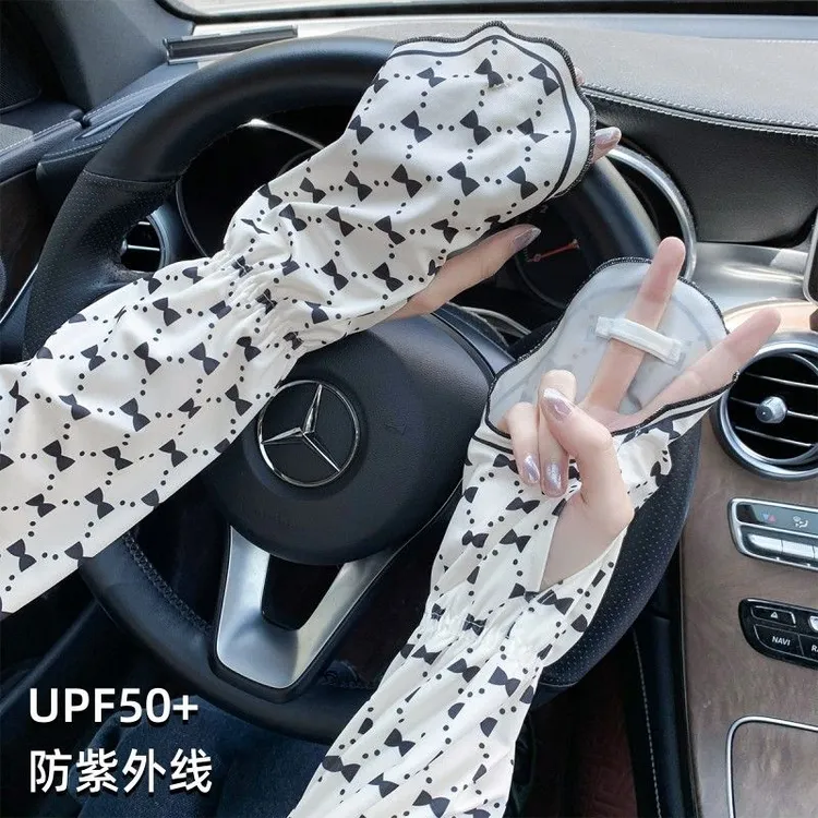 防晒冰袖手套一体袖套女夏冰丝薄款透气防紫外线宽松户外开车护臂