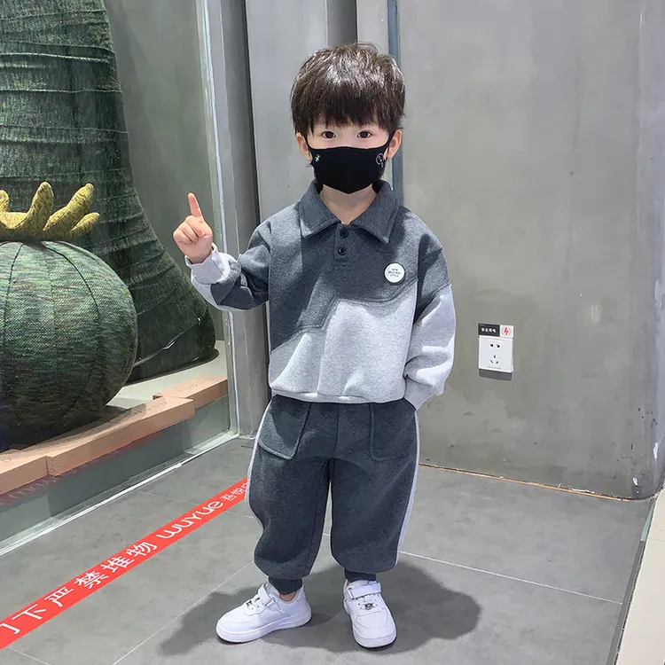 男童春装polo衫长袖套装2025款潮帅儿童休闲翻领两件套春秋童装