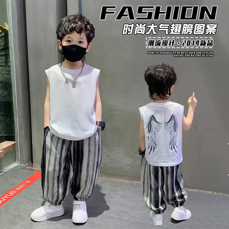 男童夏装无袖背心套装2025新款儿童夏季薄款衣服痞帅男孩炸街童装