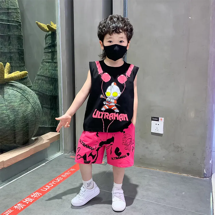 经典奥特曼男童背心套装夏季2026新款网红宝宝时髦薄款无袖衣服潮