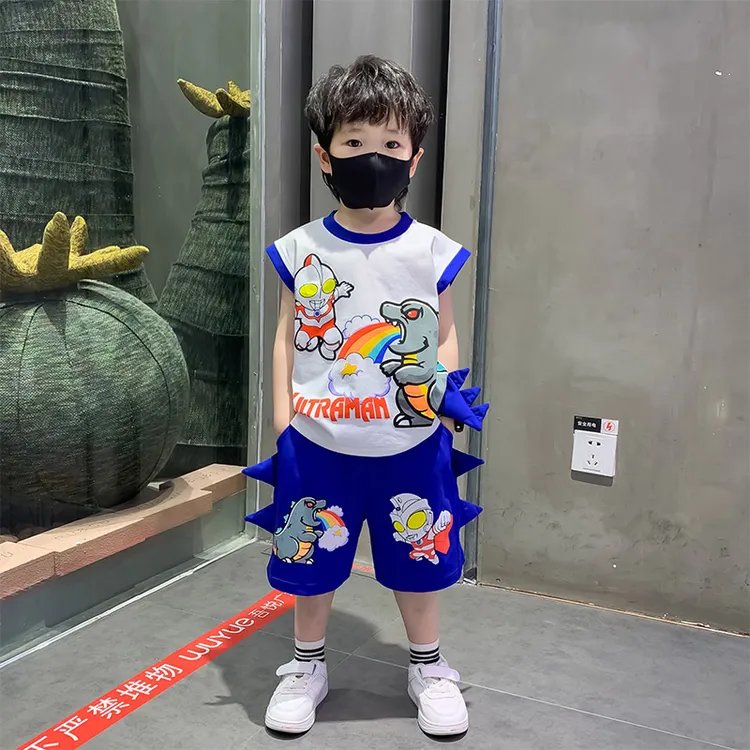 奥特曼衣服男童套装儿童夏装2026新款宝宝无袖坎肩背心男孩短裤潮
