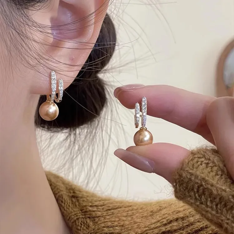 香槟色独特几何微镶耳钉女新款潮气质小众百搭镶钻耳环耳饰1327